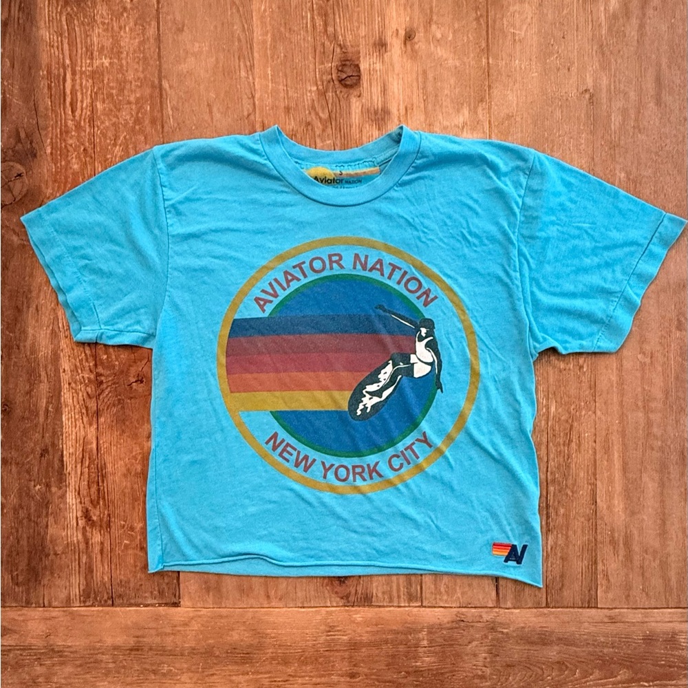 Aviator Nation Adult Blue Graphic Tee - New York City Logo